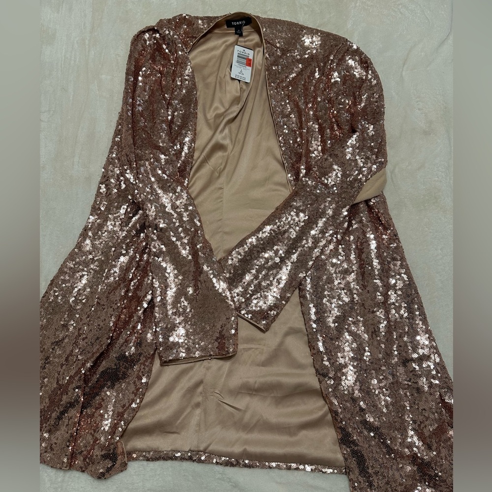 PLUS SIZE Champagne/Pink Sequin Blazer Top *MATCHING SET TOP*